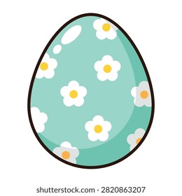 Cute Mint Green Easter Egg with Daisy Flower Pattern Cartoon Icon