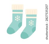 Cute Mint Green Snowflake Winter Socks Vector Illustration Flat Pastel Wool Socks Clipart