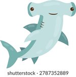 Cute mint hammerhead shark character illustration