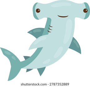 Cute mint hammerhead shark character illustration