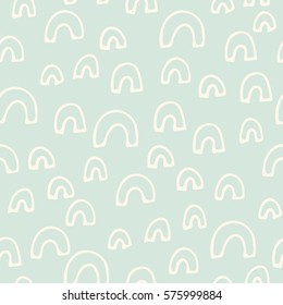Cute mint seamless pattern with doodle shapes, geometrical linear arch, Memphis style, abstract background. Infinity geometric card. Vector illustration.