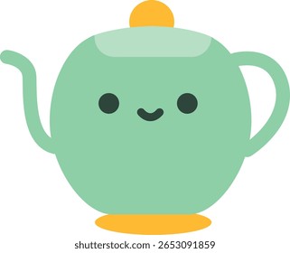 Bonito bule colorido com rosto sorridente, design plano para o Ramadã, histórias infantis, marca de chá ou temas animados de ilustração.