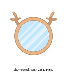 Cute mirror with antlers for nursery vector illustration. Cartoon drawing of mirror with horns for baby room isolated on white background. Childhood, maternity, birthday concept