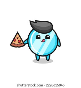 cute mirror cartoon eating pizza , cute style design for t shirt, sticker, logo element