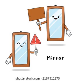 Cute mirror with faces cartoon mascot hand drawn set isolated on white background