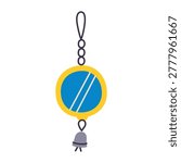 Cute mirror hanging toy for pet birds and parrots, flat cartoon cage accessory with reflective pendant. Budgie and parakeet entertainment toy vector illustration, isolated colored clipart