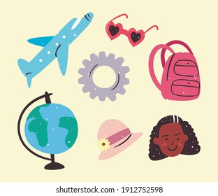 diseño de grupo de iconos diverso lindo, ornamento de insignias y tema de moda Ilustración vectorial