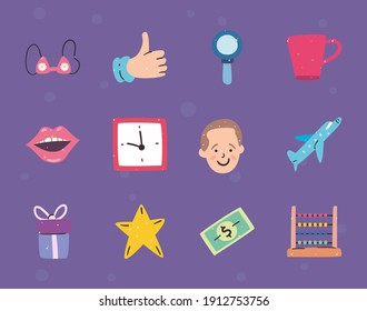 cute miscellaneous symbol set design, badges ornament and fashion theme Vector illustration