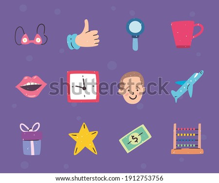 cute miscellaneous symbol set design, badges ornament and fashion theme Vector illustration