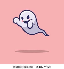 Un fantasma lindo, travieso de la historieta que flota en un fondo rosado. Ideal para diseños de Halloween o temas lúdicos.