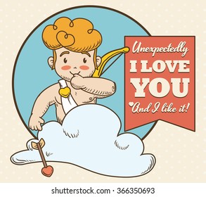 Cute mischievous smiling Cupid ready to make matches in Valentine's Day