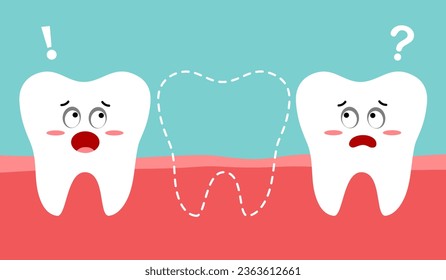 Cute missing tooth dental cartoon character in flat design.