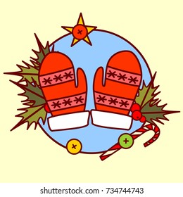 Cute Mittens Icon Merry Christmas And Happy New Year Concept Winter Holidays Hand Drawn Collection Vector Illustration