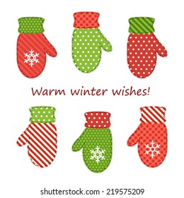 Cute mittens as retro fabric applique in shabby chic style ideal as Christmas or New year decoration