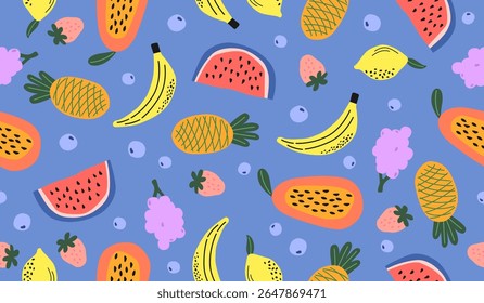 Diseño de Vector de fondo de patrón de frutas de mezcla linda