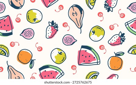 Design de vetor de fundo de padrão de frutas de mistura bonito