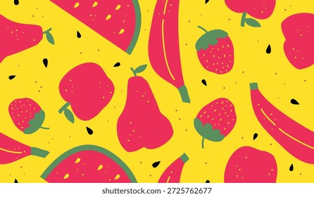 Design de vetor de fundo de padrão de frutas de mistura bonito