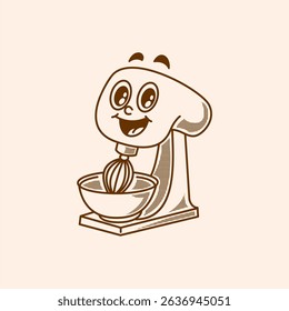 Cute mixer cartoon design. Mixer mascot line art with vintage color. Temple logo vector.