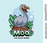 Cute Moa Bird extinct animal Character Mascot in Cartoon Illustration