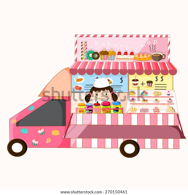 Cute Mobile\
Bakery Shop Illustration,\
Vector