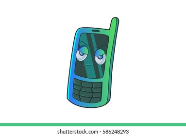 Cute Mobile Emoticon Angry. Vector illustration. Isolated on white background.