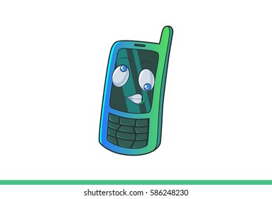 Cute Mobile Emoticon Confused. Vector illustration. Isolated on white background.