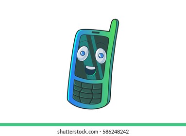 Cute Mobile Emoticon Happy . Vector illustration. Isolated on white background.
