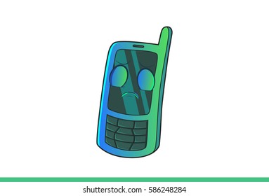 Cute Mobile Emoticon tired . Vector illustration. Isolated on white background.