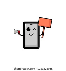 Cute Mobile Phone Cartoon Character Vector Illustration Design. Outline, Cute, Funny Style. Recomended For Children Book, Cover Book, And Other.