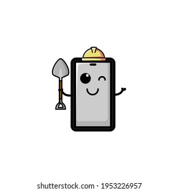 Cute Mobile Phone Cartoon Character Vector Illustration Design. Outline, Cute, Funny Style. Recomended For Children Book, Cover Book, And Other.