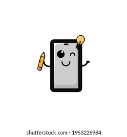 Cute Mobile Phone Cartoon Character Vector Illustration Design. Outline, Cute, Funny Style. Recomended For Children Book, Cover Book, And Other.