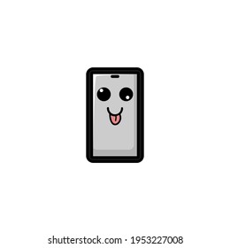 Cute Mobile Phone Cartoon Character Vector Illustration Design. Outline, Cute, Funny Style. Recomended For Children Book, Cover Book, And Other.