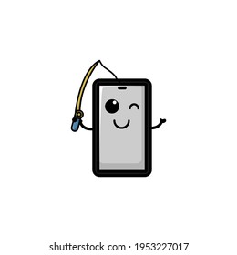Cute Mobile Phone Cartoon Character Vector Illustration Design. Outline, Cute, Funny Style. Recomended For Children Book, Cover Book, And Other.