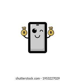 Cute Mobile Phone Cartoon Character Vector Illustration Design. Outline, Cute, Funny Style. Recomended For Children Book, Cover Book, And Other.