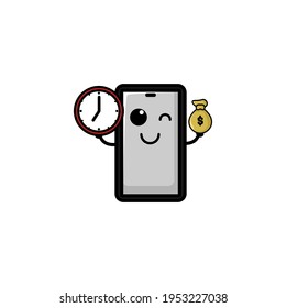 Cute Mobile Phone Cartoon Character Vector Illustration Design. Outline, Cute, Funny Style. Recomended For Children Book, Cover Book, And Other.