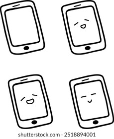 Cute Mobile Phone Vectors | Various Expressions | 4 Vector | Minimalist