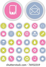 cute mobile & web interface office buttons, icons, signs, vector illustrations