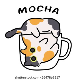 Cute mocha coffee cat illustration. Simple cartoon cat coffee art style 