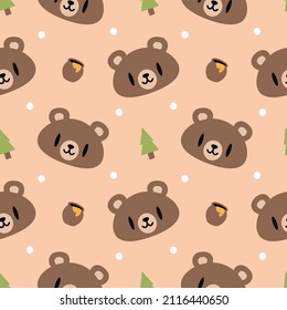 Cute Mochi Bear Seamless Pattern : Tree, Honey Jar