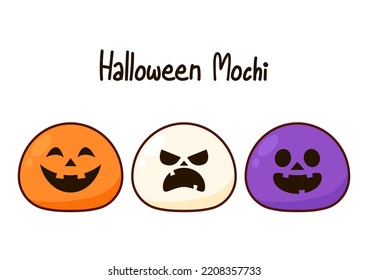 Cute Mochi cartoon vector. Mochi icon vector. Japanese rice dessert. Pumpkin face on Mochi vector. Mochi on Halloween day.