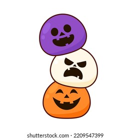 Cute Mochi cartoon vector. Mochi icon vector. Japanese rice dessert. Pumpkin face on Mochi vector. Mochi on Halloween day.
