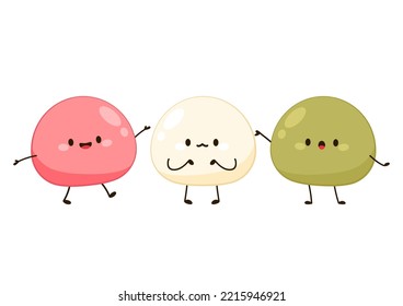 Cute vector de dibujos animados Mochi. Vector de iconos de Mochi. Postre de arroz japonés.
