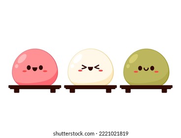 Cute vector de dibujos animados Mochi. Vector de iconos de Mochi. Postre de arroz japonés.