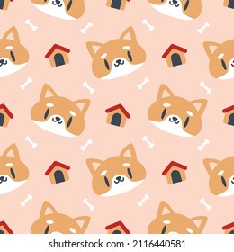 Cute Mochi Dog Seamless Pattern : Kennel, Bone