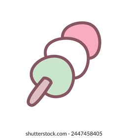 Cute mochi icon. Hand drawn illustration of a traditional japanese dessert isolated on a white background. Kawaii sticker. Vector 10 EPS.