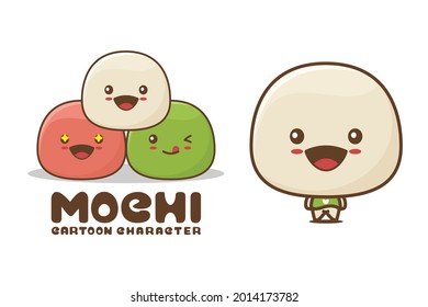 cute mochi mascot, food cartoon illustration, suitable for use as logos, packaging labels, stickers, etc.