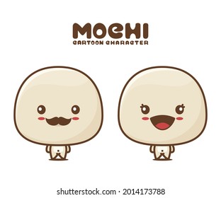cute mochi mascot, food cartoon illustration, isolated on white background