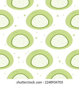 Cute mochi seamless pattern. Daifuku traditional Japanese matcha dessert. Asian food. Stock vector illustration.