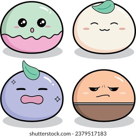 Cute Mochi Set Flat Cartoon Character