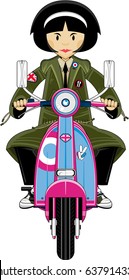 Cute Mod Girl On Scooter